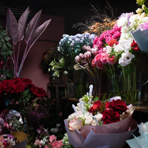 showcase with flowers florist shop